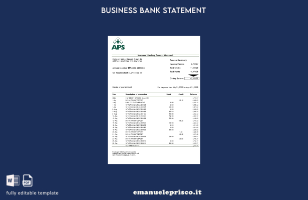modello di estratto conto aziendale maltese APS in stile verificato Modello Word